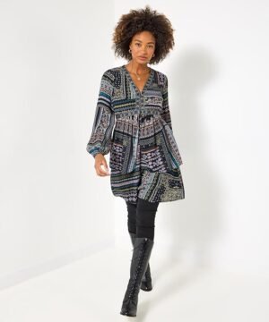 women's black boho tunic dress shirt