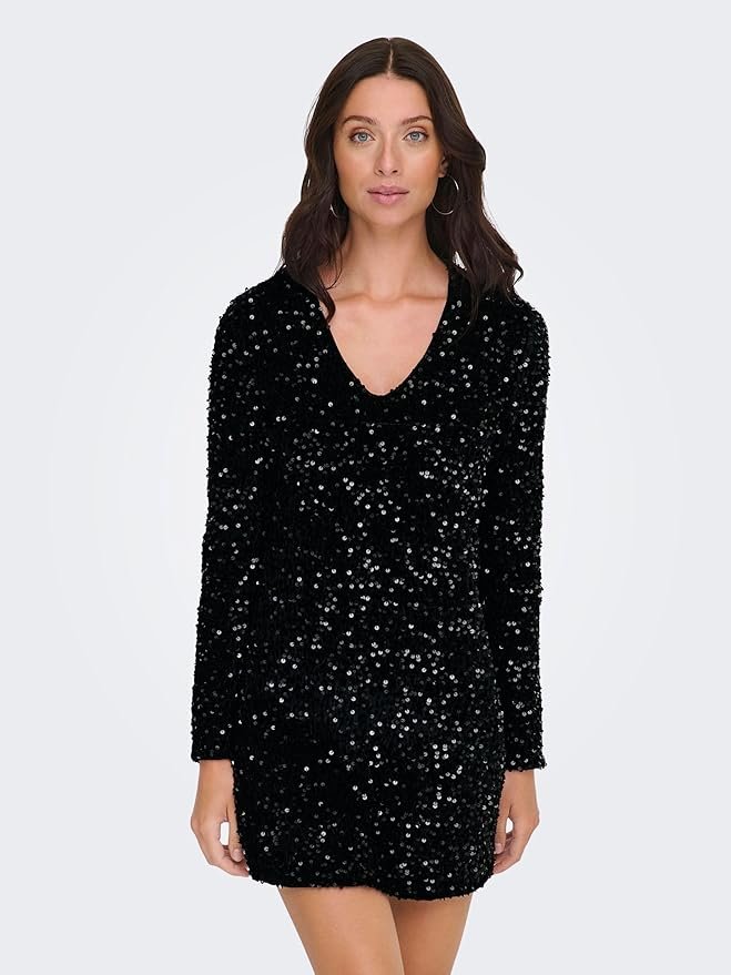 onlanika ls sequins women's v neck dress onlanika ls sequins women's v neck dress