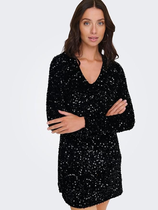 onlanika ls sequins women's v neck dress onlanika ls sequins women's v neck dress